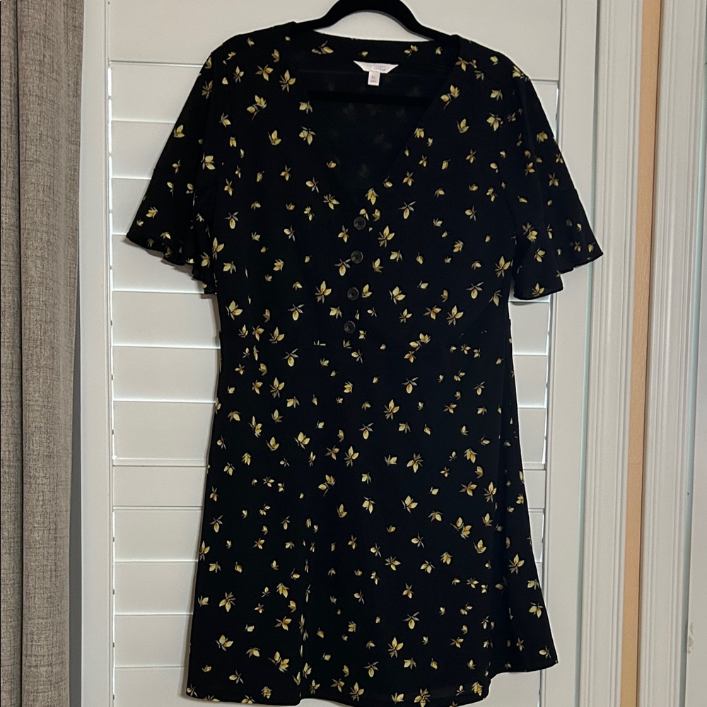 Black Mini Dress with Lemon Pattern
